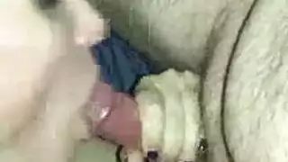 فتاة سمراء مع وشم قط تمص قضيباً قبل أن يتم ضرب فرجها